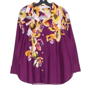 NWT Chicos Top Button Up Floral Purple Artsy Career Office Work Plus Size 4 20